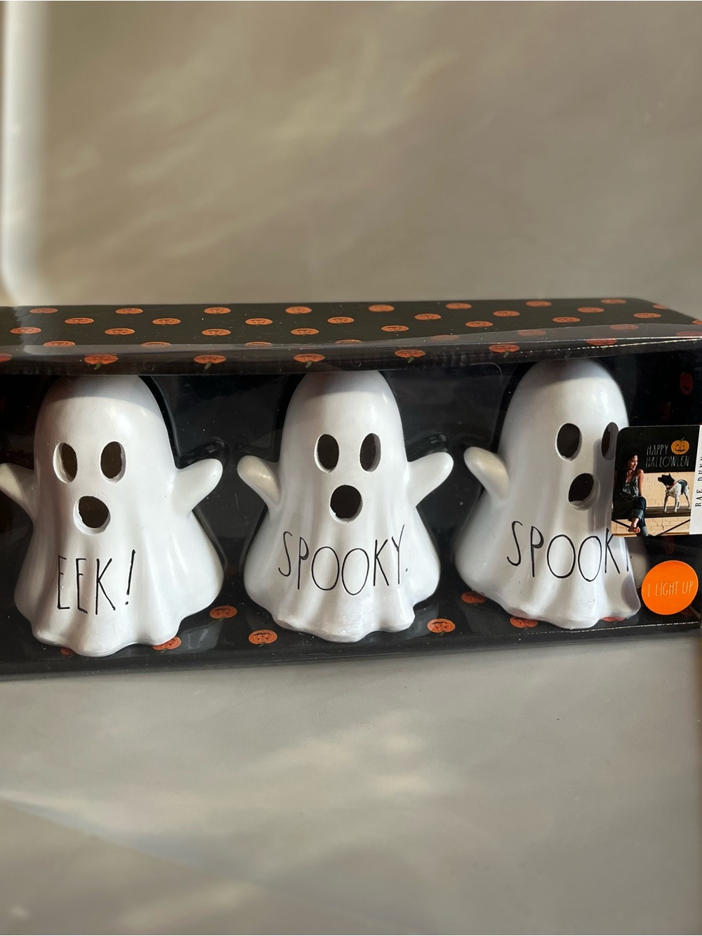 Halloween White Ceramic Ghost Trio - Spooky LED Accents RAE DUNN NEW
